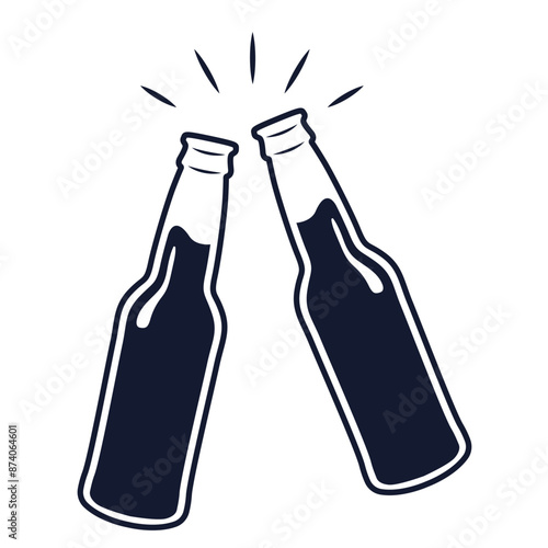 illustration of toasting beer bottles. Cheers and toasting vector illustration