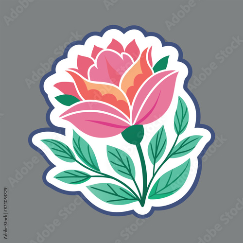 isolated on light gray, a floral sticker with a white outline 