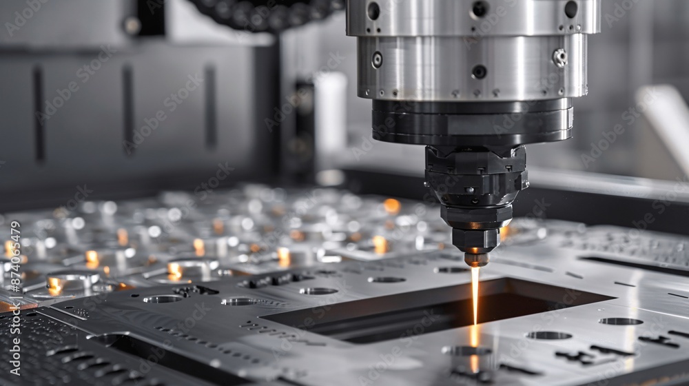 CNC laser cutting metal with sparks flying in the air. High technology industrial background. CNC laser cutting metal with sparks flying in the air. High technology industrial background.