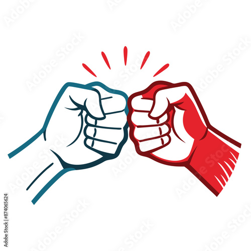 two hands engaging in a fist bump. isolated on a white background