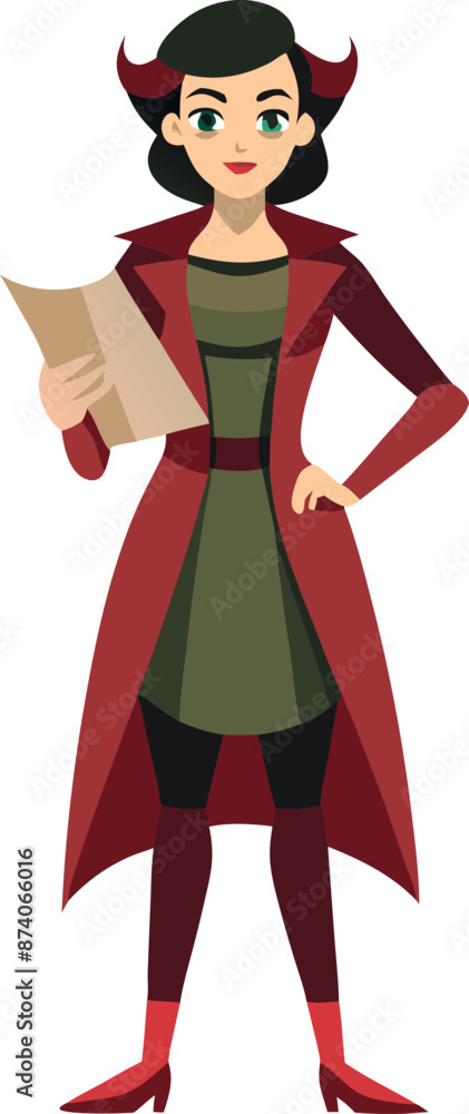 Cartoon Character Wearing Red Coat Holding Paper Document Cartoon Character Wearing Red Coat Holding Paper Document