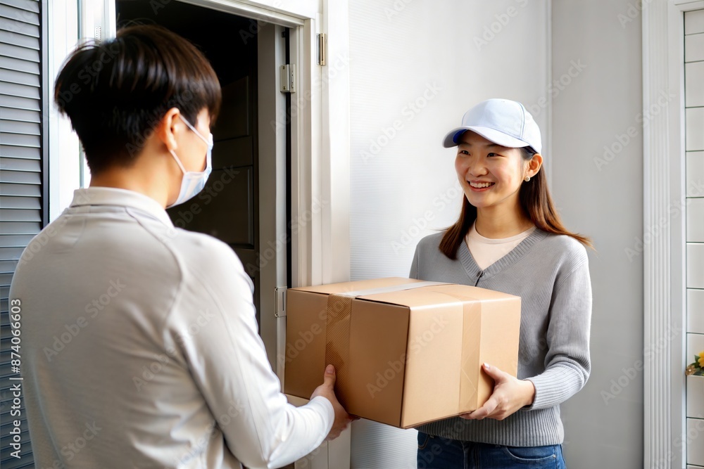 Asian Woman Receiving Package at Home Doorstep
Asian Woman Receiving Package at Home Doorstep