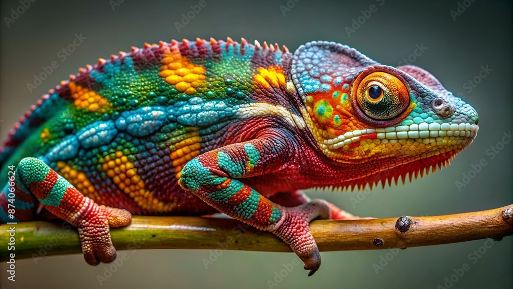 Panter Chameleon, furcifer pardalis, photographed on a plain background Panter Chameleon, furcifer pardalis, photographed on a plain background