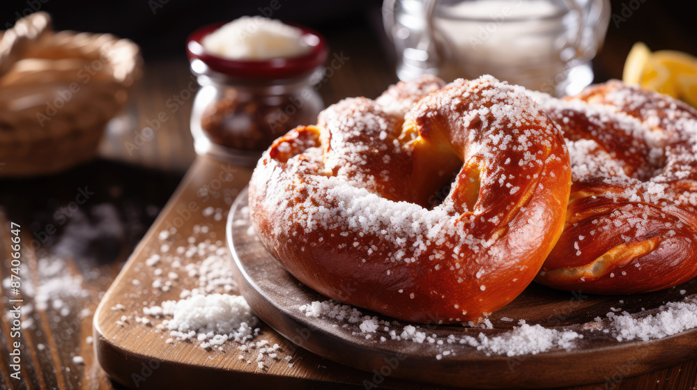 Fresh baked homemade pretzel with sea salt on the plate., generative ai Fresh baked homemade pretzel with sea salt on the plate., generative ai