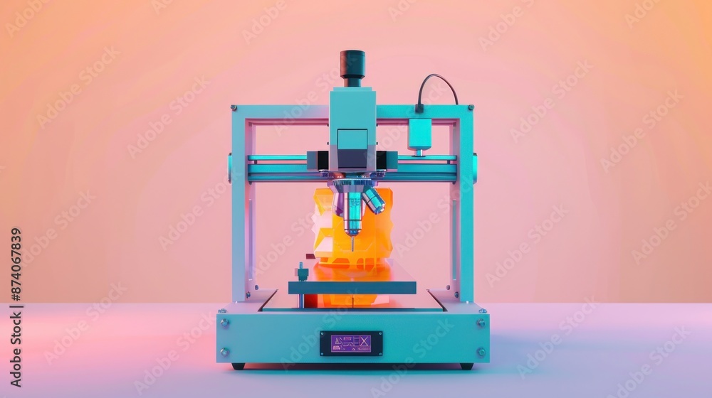 Modern 3D printer creating a three-dimensional object in a studio setting. Concept of innovation, technology, engineering, and design. Modern 3D printer creating a three-dimensional object in a studio setting. Concept of innovation, technology, engineering, and design.