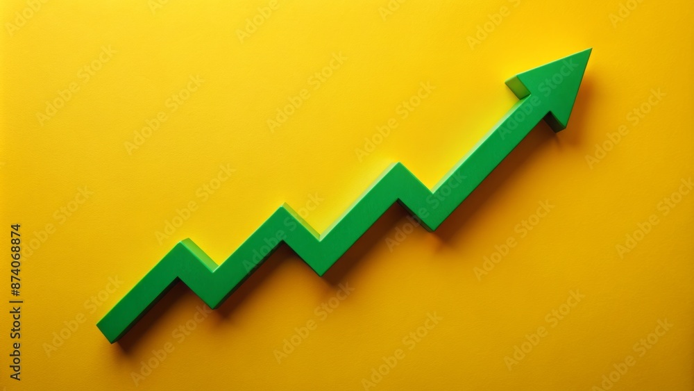 Vibrant yellow background showcases a bold, green upward-pointing arrow, symbolizing rapid growth, progress, and success in a thriving economy. Vibrant yellow background showcases a bold, green upward-pointing arrow, symbolizing rapid growth, progress, and success in a thriving economy.