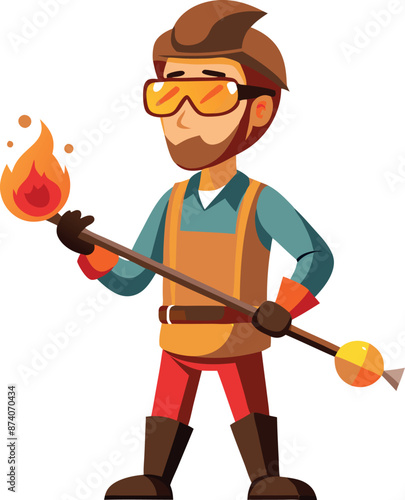 Cartoon Character Glassblower Creating Art with Fire
