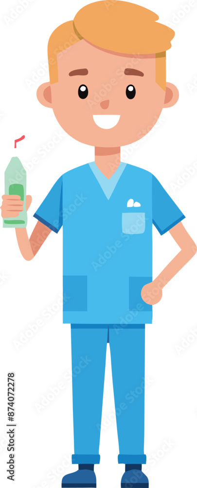 Fototapeta premium Smiling Dentist Holding Dental Instrument In Blue Uniform Illustration