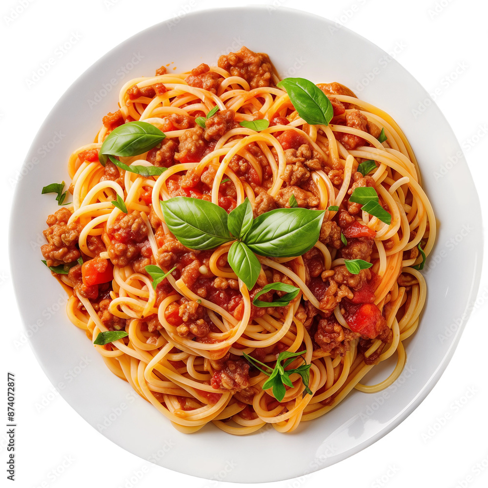 Classic Spaghetti Bolognese with Fresh Basil, isolated on transparent background. Classic Spaghetti Bolognese with Fresh Basil, isolated on transparent background.