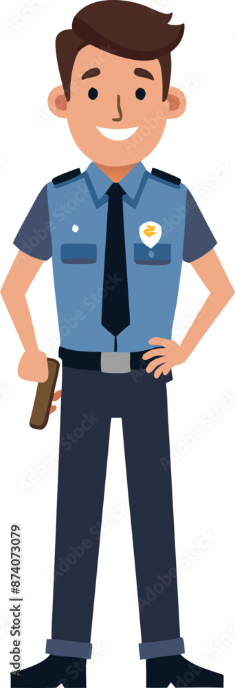 Smiling Cartoon Police Officer Holding Baton Smiling Cartoon Police Officer Holding Baton