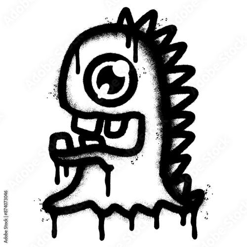 Spray Painted Graffiti cute monster icon Sprayed isolated with a white background.