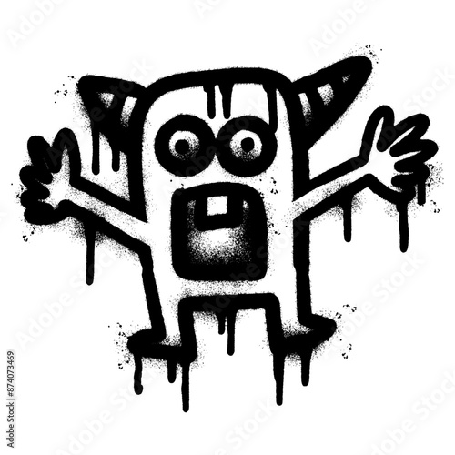 Spray Painted Graffiti cute monster icon Sprayed isolated with a white background.