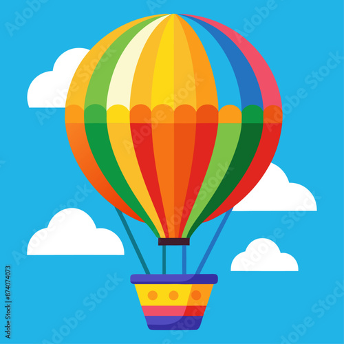 Hot air balloon landscape. Adventure travel vector illustration