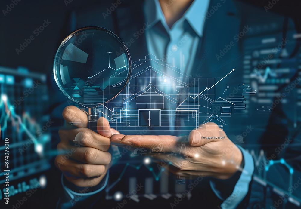 Real estate investment concept. Businessman analyzing mortgage loan home and insurance real property mortgage. interest rate, Investment planning design Real estate investment concept. Businessman analyzing mortgage loan home and insurance real property mortgage. interest rate, Investment planning design