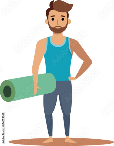 Bearded Man Holding Yoga Mat in Relaxed Pose