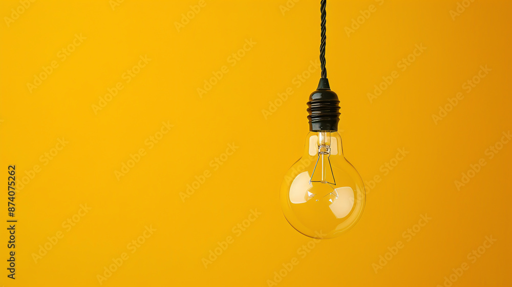 A single hanging light bulb displayed against a yellow background, symbolizing creativity or the concept of a bright idea. A single hanging light bulb displayed against a yellow background, symbolizing creativity or the concept of a bright idea.