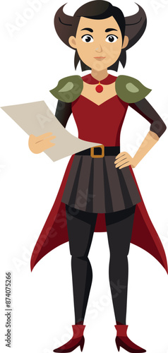Female Warrior Character Holding Scroll in Fantasy Costume