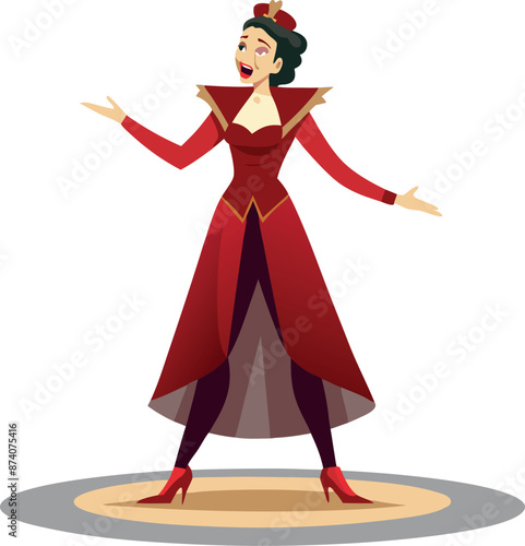 Cartoon Opera Singer in Red Dress Performing on Stage