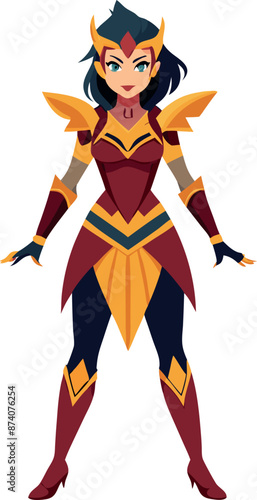Warrior Woman in Armor Standing Confidently with Fierce Expression