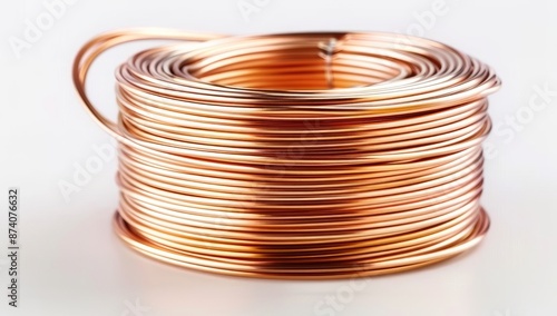 Coiled Copper Wire on White Background