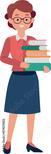 Smiling Female Teacher Holding Books on White Background