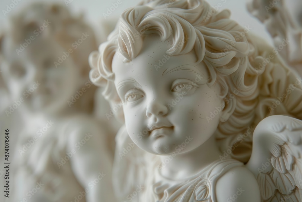 delicate cherub statues in pure white marble intricate details and soft curves arranged artfully against stark white background classical elegance delicate cherub statues in pure white marble intricate details and soft curves arranged artfully against stark white background classical elegance