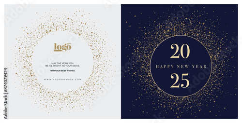 2025 logo and premium wish card with moon and planet style. Happy new Year.