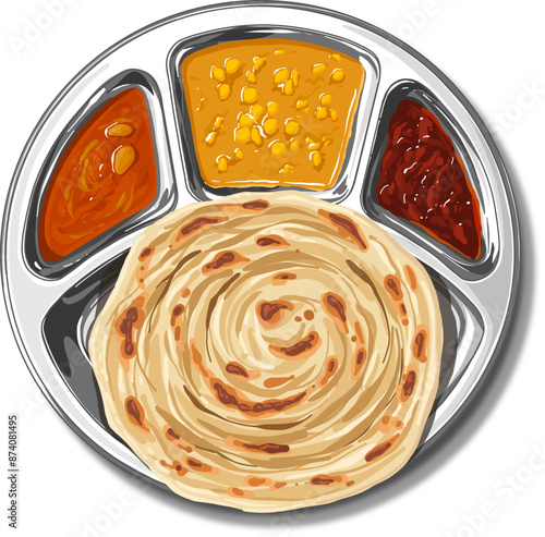 Indian Food Prata or Roti Canai  Vector Graphic Clipart Illustration
