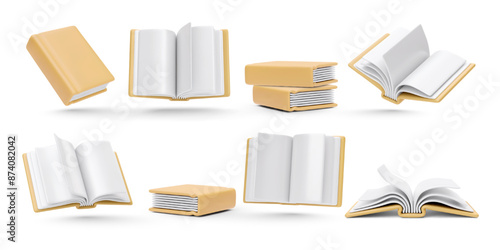 Set of realistic yellow books isolated on white background. Vector illustration