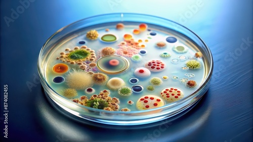 Bacteria searching for nutrients in a petri dish , microbiology, microscopic, colony, growth