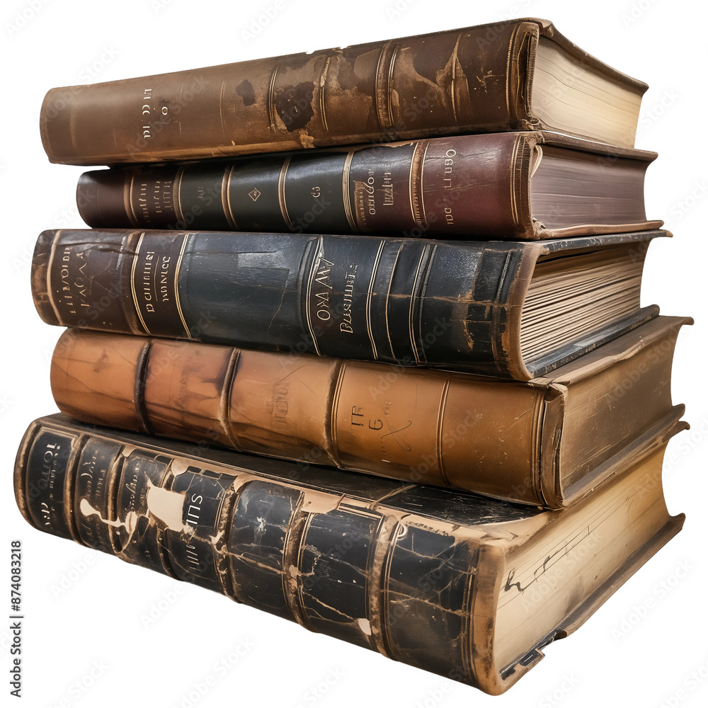 Stack of old leather-bound books, isolated on transparent background. Stack of old leather-bound books, isolated on transparent background.