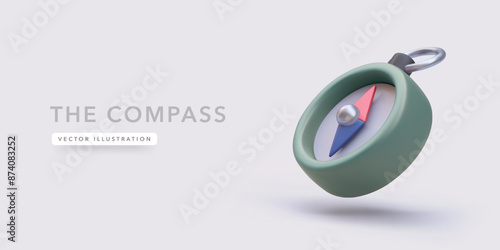 Cute toy compass in realistic style isolated on light background. Vector illustration
