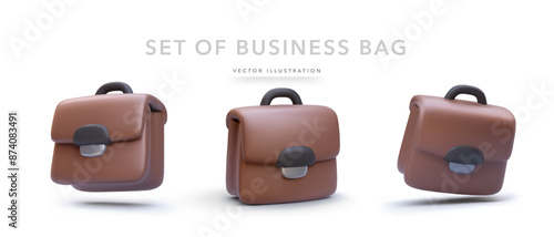 Set of realistic business bags isolated on white background. Vector illustration