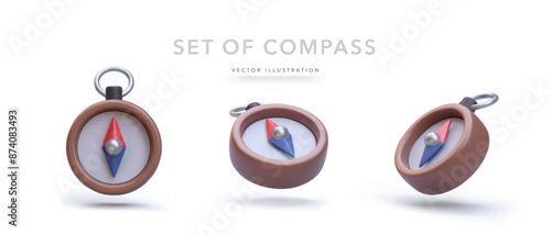 Set of realistic compass isolated on white background. Vector illustration