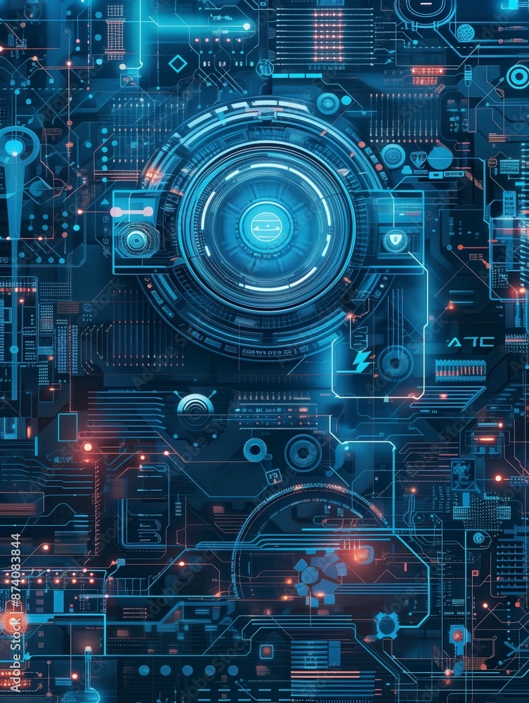 Futuristic control room with neon blue lighting, holographic screens, and digital interfaces, perfect for sci-fi projects. Futuristic control room with neon blue lighting, holographic screens, and digital interfaces, perfect for sci-fi projects.