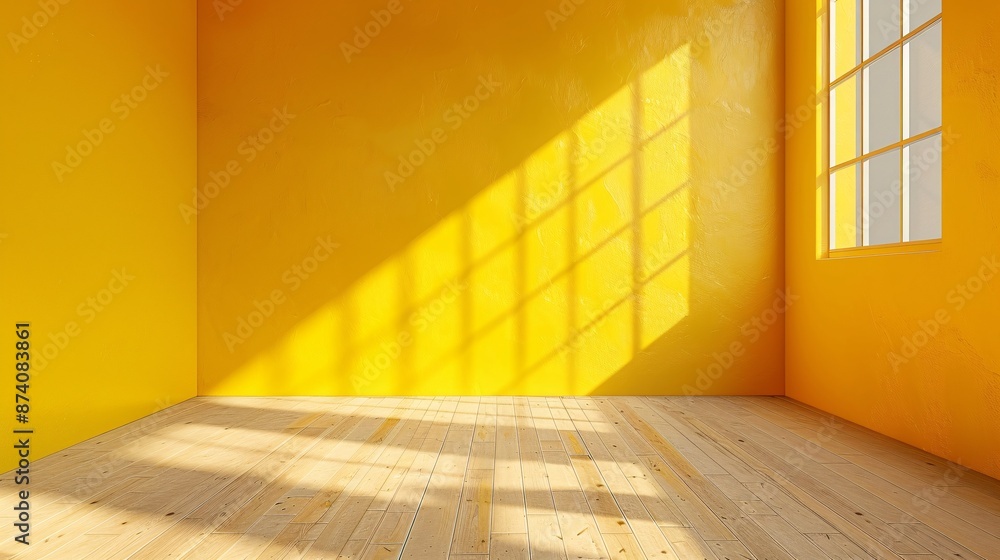 Yellow wall with sunlight and shadow from the window. Abstract background. Abstract yellow wall with shadow of window and sunbeam on it Yellow wall with sunlight and shadow from the window. Abstract background. Abstract yellow wall with shadow of window and sunbeam on it