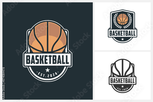 Basketball logo design template, basketball team emblem collection, basketball tournament logo design vector illustration