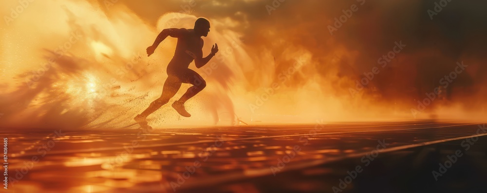 Athlete in motion highlighted in a high-speed capture. Dynamic and energetic athletics. Free copy space for text. Athlete in motion highlighted in a high-speed capture. Dynamic and energetic athletics. Free copy space for text.