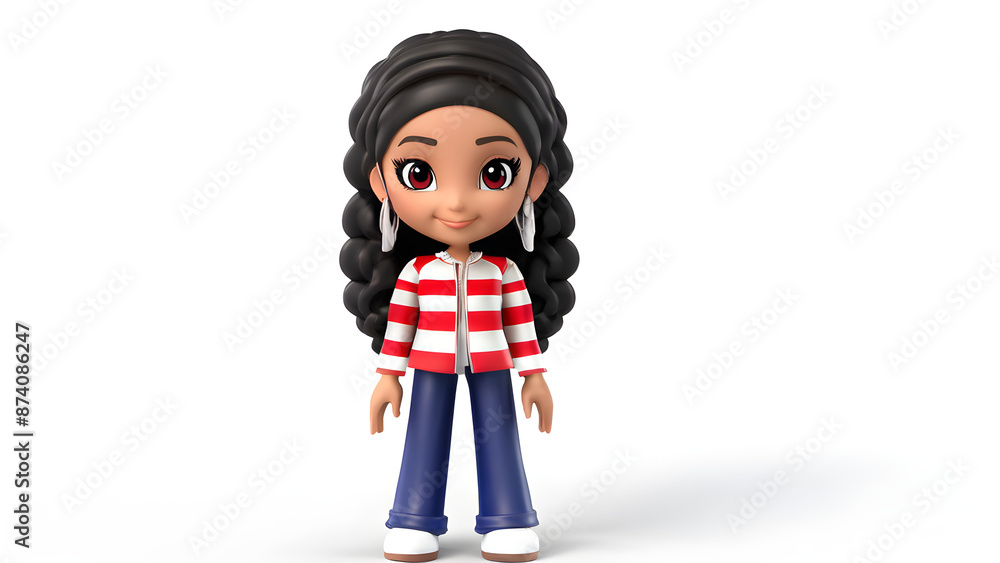 latin girl Cartoon, Independence Day of USA, Fourth of July latin girl Cartoon, Independence Day of USA, Fourth of July