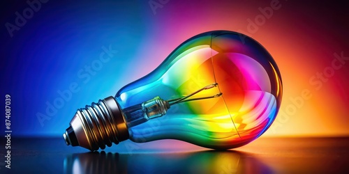 Colorful light bulb shining bright with creative ideas, creativity, innovation, imagination, brainstorming