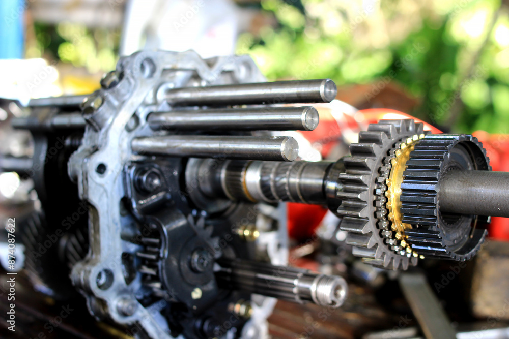 A car transmission that was removed to make repair fluid. A car transmission that was removed to make repair fluid.