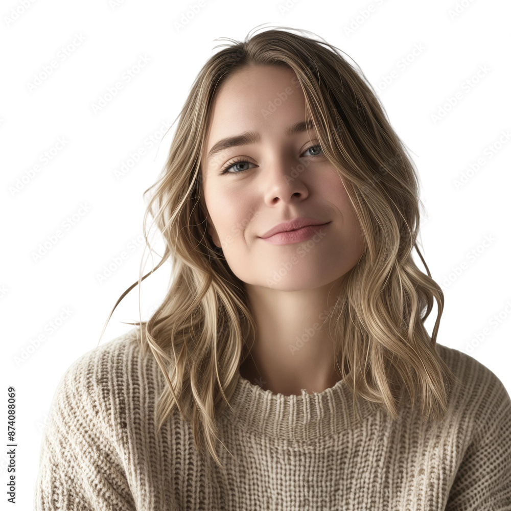 Smiling Blonde Woman in Knit Sweater, isolated on transparent background. Smiling Blonde Woman in Knit Sweater, isolated on transparent background.