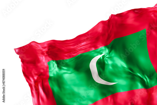 Realistic flag of Maldives with folds, on transparent background. Footer, corner design element. Cut out. Perfect for patriotic themes or national event promotions. 3D render. photo