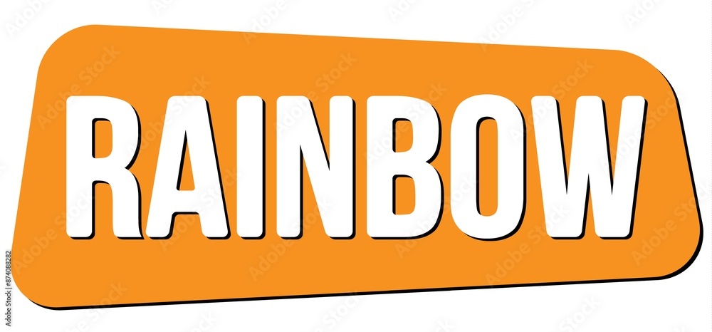 RAINBOW text on orange trapeze stamp sign. RAINBOW text on orange trapeze stamp sign.