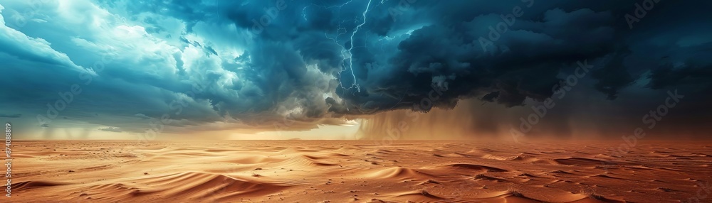 Storm Over Desert Focus on a desert landscape with a dramatic storm rolling in, with a dark sky background, empty space left for text Storm Over Desert Focus on a desert landscape with a dramatic storm rolling in, with a dark sky background, empty space left for text