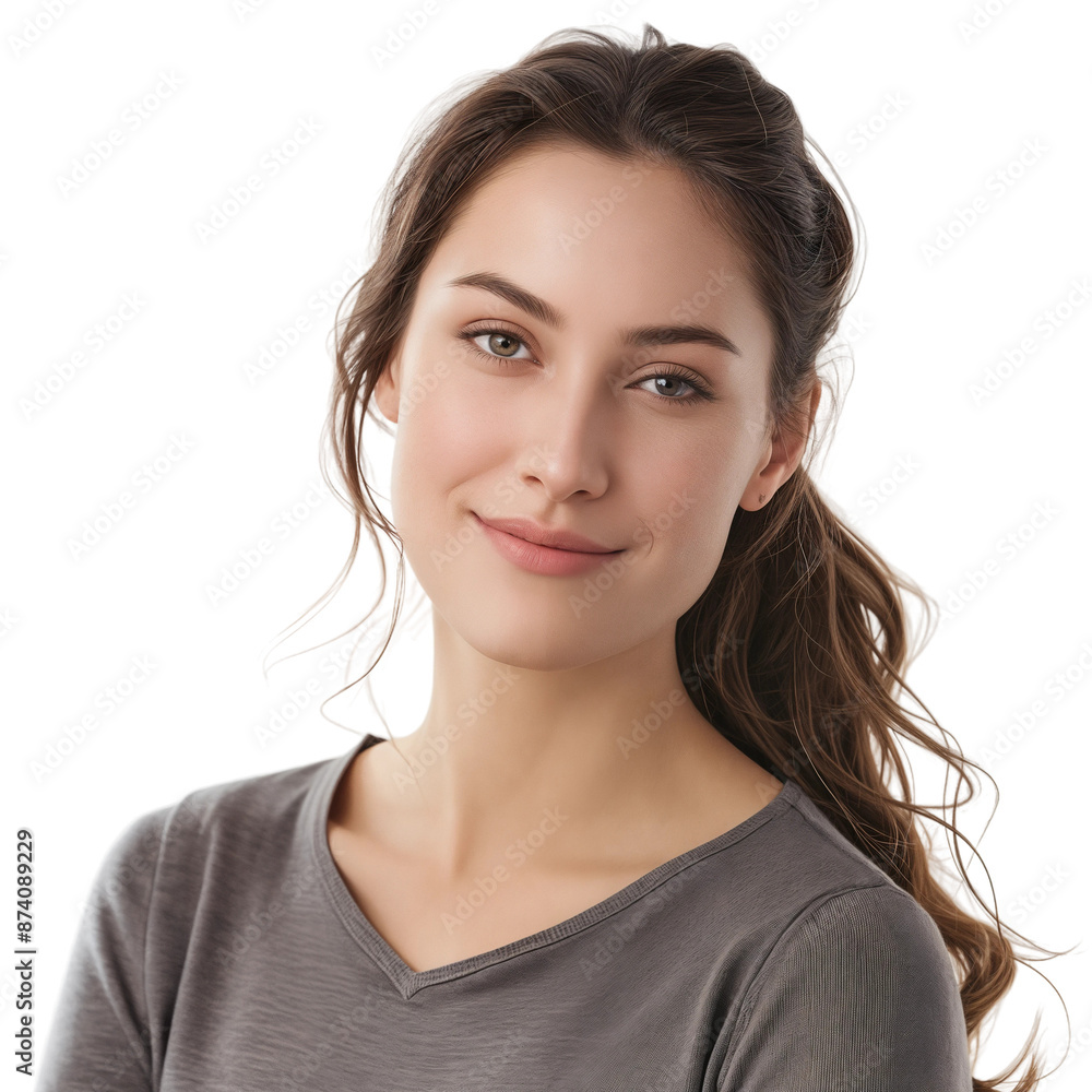 Smiling Woman in Gray Top, isolated on transparent background. Smiling Woman in Gray Top, isolated on transparent background.