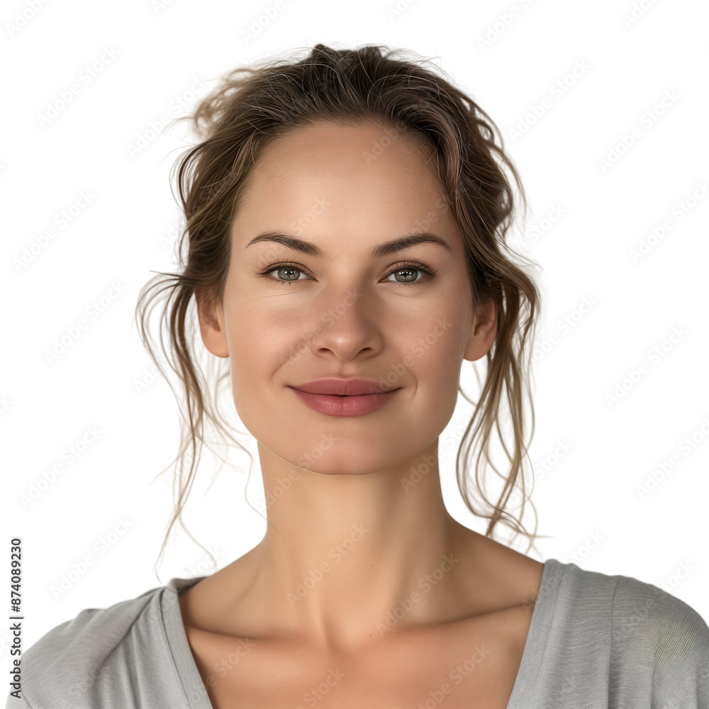 Portrait of Smiling Woman with Messy Hair, isolated on transparent background. Portrait of Smiling Woman with Messy Hair, isolated on transparent background.