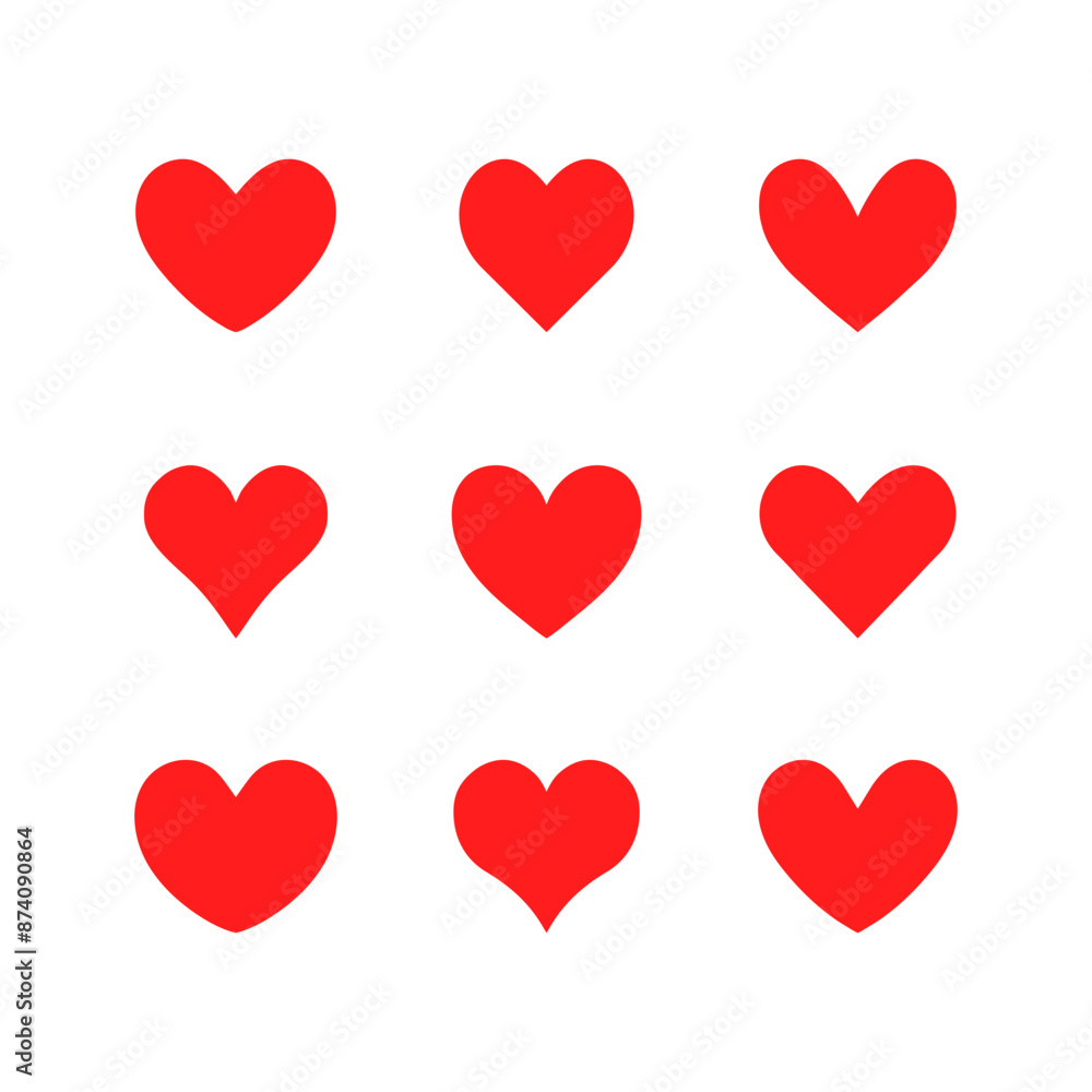 Cute Red Hearts Decoration Style Icon Set Vector Illustration Cute Red Hearts Decoration Style Icon Set Vector Illustration