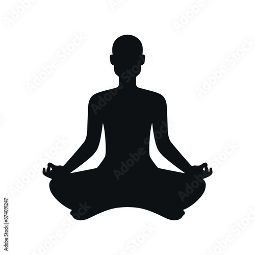 Abstract meditating bald man silhouette. Male sitting in lotus position. Vector illustration