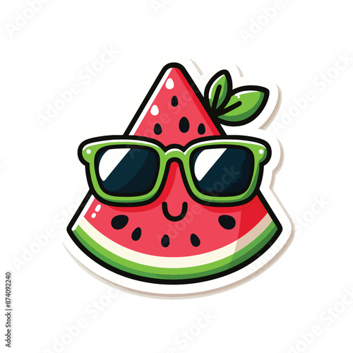 Cute Funny red summer watermelon character wearing glasses